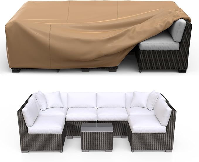Waterproof Outdoor Patio Furniture Covers 102"L×74"W×28"H Brown | Rain, Dust & UV Protection; Heavy-duty Oxford Resists Tears & Fading; Keeps Dining Tables & Chair Sets Dry on Patio & Deck