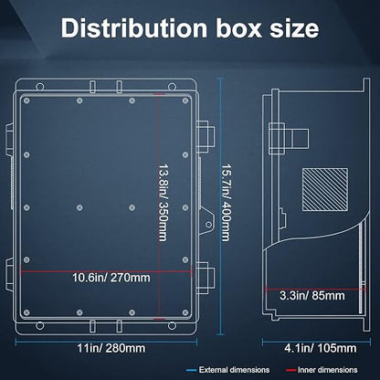 Namunanee Outdoor Electrical Junction Box with High Power Outlet, ABS Water Resistant Enclosure with Internal Mounting Panel & Hinged Cover (16" H* 12" L* 4" W)