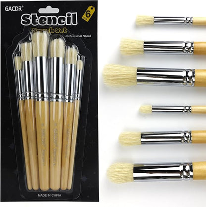 GACDR Wooden Stencil Brush Set, 6 Pieces Natural Hog Bristle Dome Stencil Brushes for Painting On Wood Wall, Stencil Projects, Card Making, DIY, Crafts and Acrylic Oil Watercolor Painting…