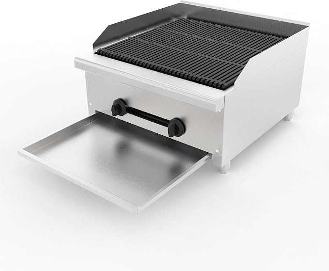 24" Commercial Propane Grill – 56,000 BTU 2-Burner Countertop Gas Grill with Cast Iron Grates & Lava Rocks, Convertible Between Propane & Natural Gas.Gas Charbroiler for Home & Commercial Kitchen.