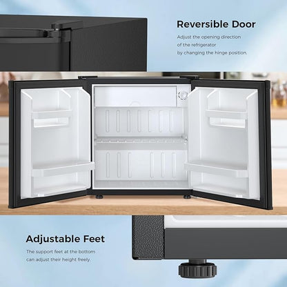 Antarctic Star 1.6 Cu. Ft Mini Fridge with Freezer,Small Compact Refrigerator with Single Reversible Door, Removable Shelves, 7 Adjustable Thermostat, for Dorm/Bedroom/Office,Black