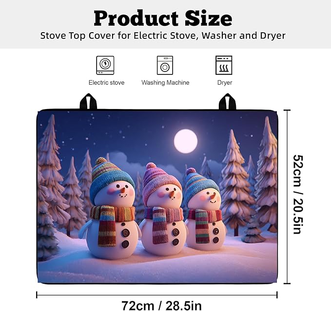 Christmas Multi-Design Stove Cover for Glass/Electric Stoves - 3-in-1 Heat-Resistant Protector Mat, Non-Slip Drying Rack 28"x20"
