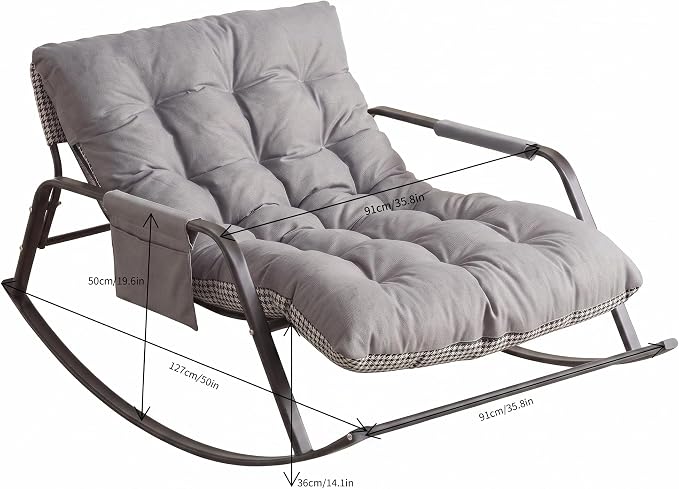 Rocking Papasan Chair, Leather Upholstered Lounge Chair, Gray | Extra-Wide Rocking Chair with Technical Leather Upholstery, Sturdy Frame and Smooth Glide for Indoor / Outdoor Scenes