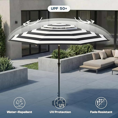 Patio Umbrella, 2 Tier Outdoor Table Umbrella, Large Vented Market Umbrellas with Push Button Tilt and Crank, 8 Sturdy Ribs for Backyard, Deck, Pool, UPF50+ UV Protection