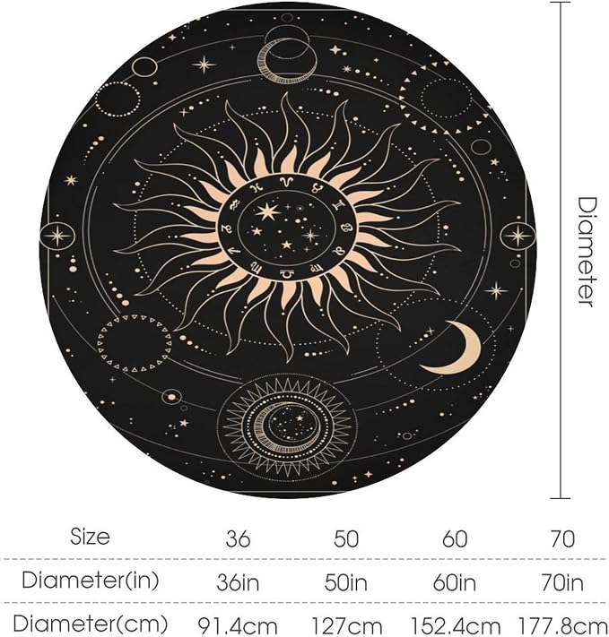 Vintage Tarot Moon Round Tablecloth Boho Mystical Crescent Cosmic Zodiac Star Galaxy Space Table Cloth Water Resistant Wipeable Table Cover for Picnic Party Holiday Kitchen Dinner Table 50"