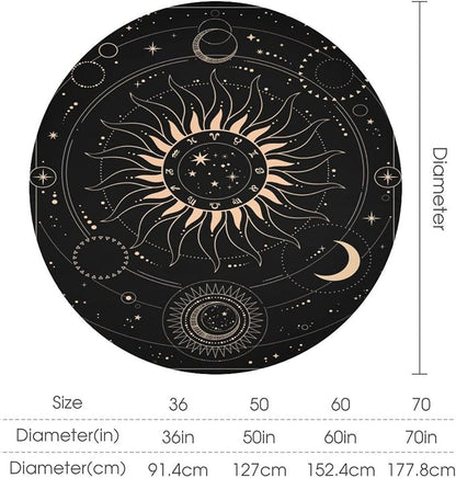 Vintage Tarot Moon Round Tablecloth Boho Mystical Crescent Cosmic Zodiac Star Galaxy Space Table Cloth Water Resistant Wipeable Table Cover for Picnic Party Holiday Kitchen Dinner Table 50"