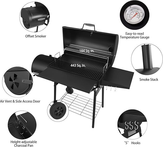 Royal Gourmet 30" BBQ Charcoal Grill and Offset Smoker Bundle with Masterbuilt 16 lbs Lump Charcoal