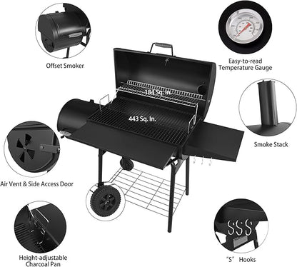 Royal Gourmet 30" BBQ Charcoal Grill and Offset Smoker Bundle with Masterbuilt 16 lbs Lump Charcoal