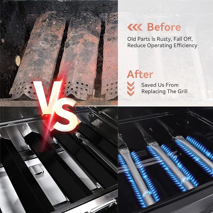GR2215120-OG-00 Grill Replacement Parts for Outdoor Gourmet 4 Burner | Fits 12061 GR2215101-OG-00 FSOGBG1106, Grill Burners Tubes & UFHP2 Heat Plates, Replacement Kit for GR2205723-OG-00 4 Burner