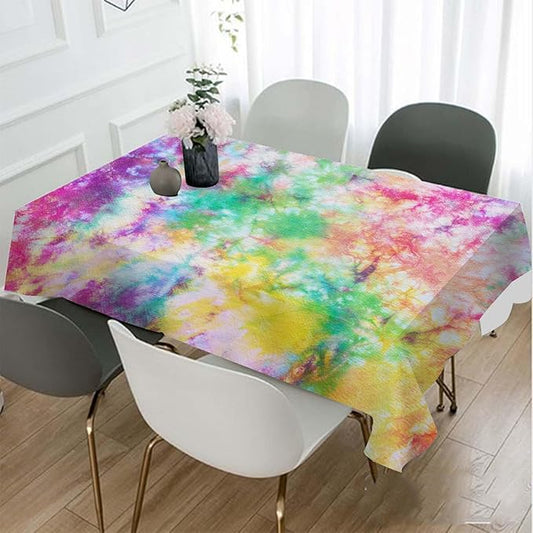 TKS MITLAN Tie Dye Tablecloth 60x84 Inch Rectangular Rainbow Splash Tie Dye Pattern Oblong Table Cloth Kitchen Table Decorations for Home Dinner Party