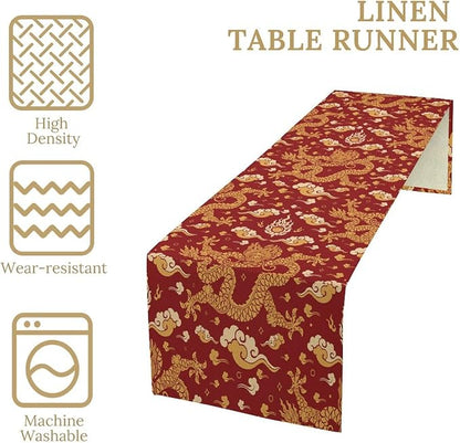 Dragon Table Runne Traditional Oriental Chinese Dragons Japanese Flying Animal Dinner Runner Table Decoration for Home Kitchen Dining Table Party Decoration 13x120in