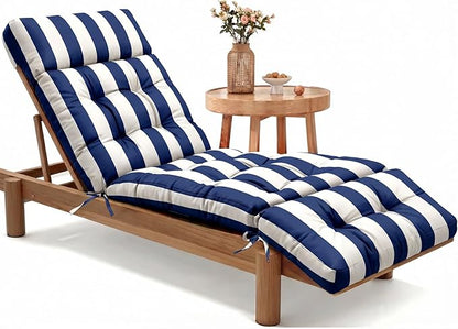 MAGIC ELEPHANT Chaise Lounge Cushion Outdoor, Memory Foam Patio Lounge Chair Cushion with Ties for Outdoor Furniture, 74 x 22 x 4 Inch (Navy Stripe)