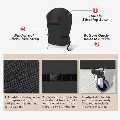 Porch Shield Outdoor Charcoal Kamado Joe Grill Cover Waterproof 600D Rond Smoker Cover Fits 22-24 inch Big Green Egg Char-Griller Char-Broil and Most Kettle Grill 36" Dia x 45" H, Black