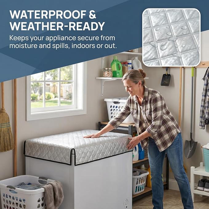 DECHOUS Freezer Top Cover: Waterproof Insulated Freezer Cover for Outdoor Chest Refrigerator 50x39 Inch Aluminum Foil Thermal Topper Blanket for Fridges Beverage Coolers