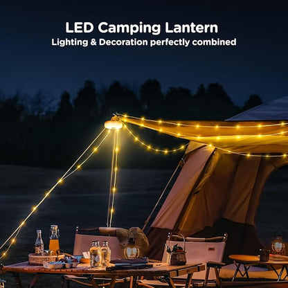 Camping String Lights 4 in 1, 32.8FT Quick Storage 8 Modes Protable | Rechargeable Fairy Tent Lights String, Hanging Lantern LED Lamp for Outdoor Indoor Patio Awning Decor Camping Essentials