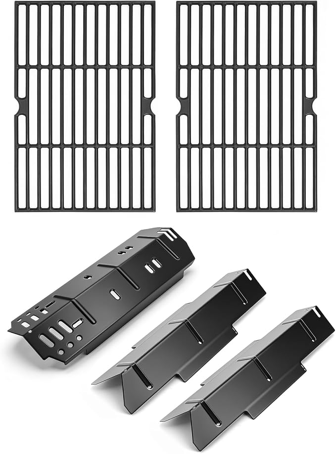 Utheer Grill Replacement Parts for DGH353CRP/DGH353CRP-D, 2 Cast Iron Cooking Grates and 3 Porcelain Steel Heat Plates, Fits 70-01-634, 70-02-158, 70-02-159, 3 Burner Grill Repair Kit
