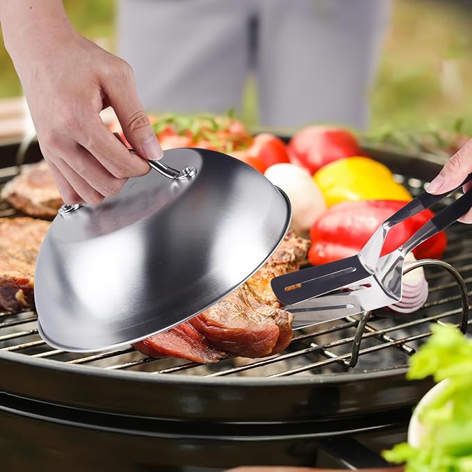 9” Blackstone Basting Cover Lid Dome for Griddle Cooking Basting, Griddle Accessories for Enhanced Flavor and Steaming Vegetables + 9.7" Spatula Steak Grill Tongs for Flipping Barbecue