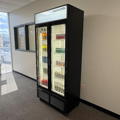 Commercial Beverage Refrigerator Display Fridge,19 Cu Ft Two Glass Door Upright Merchandiser Drink Cooler with LED Light Adjustable Shelves,ETL Approval,35.6" Wide Hinge Door