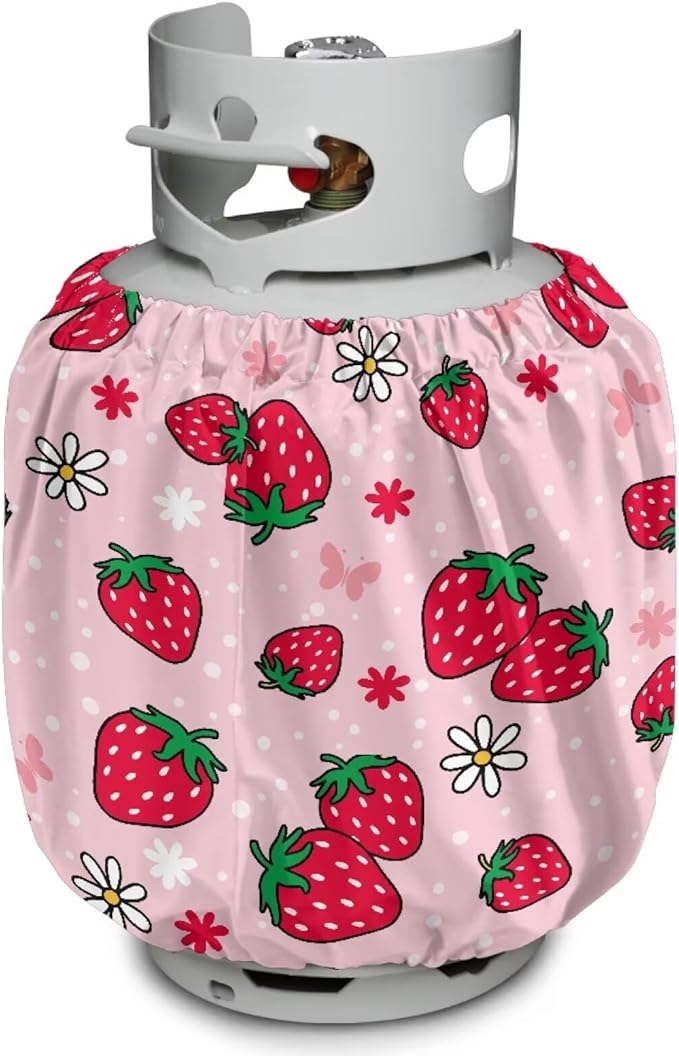 Strawberry Dual Propane Tank Cover 20lb Gas Tank Cover Outdoor 600D Heavy Duty Waterproof Covers Fits Standard 20 lb Cylinder, 13.7'' x 16.5''