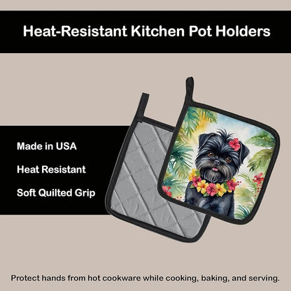 Caroline's Treasures Affenpinscher Luau Pair of Pot Holders Kitchen Heat Resistant Pot Holders Sets Oven Hot Pads for Cooking Baking BBQ, 7 1/2 x 7 1/2