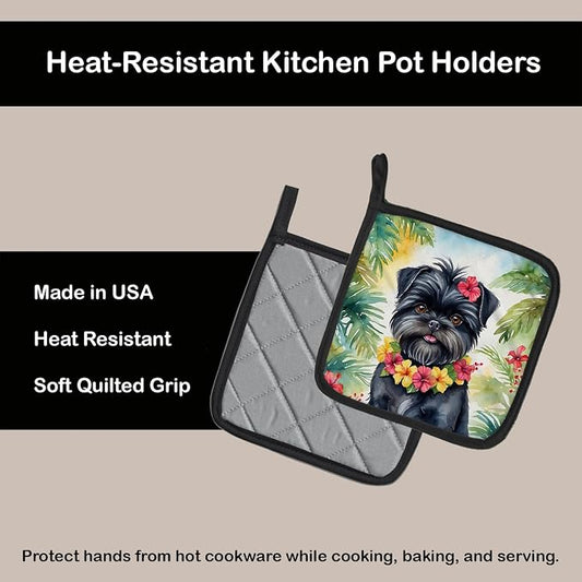 Caroline's Treasures Affenpinscher Luau Pair of Pot Holders Kitchen Heat Resistant Pot Holders Sets Oven Hot Pads for Cooking Baking BBQ, 7 1/2 x 7 1/2