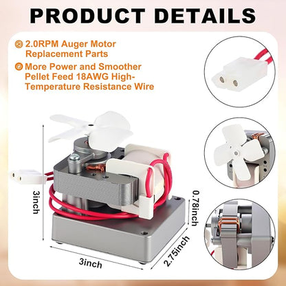 Lounsweer 2.0rpm Auger Motor Replacement Parts Compatible with Traeger, Compatible with Camp Chef Wood Pellet Grills and Smoker Grill and Auger Motor Bushing Replacement Parts
