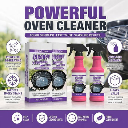 Fast-Acting Heavy-Duty Grill Degreaser Spray, 2Pcs BBQ Heavy Duty Degreaser Grill Cleaner Spray, Grills Cleaner Spray For Outdoor Grills