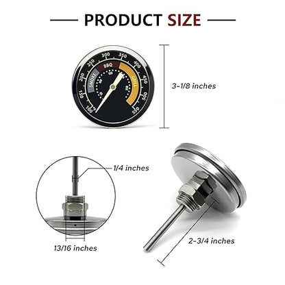 Accurate Grill Thermometer 2 Pcs for Oklahoma Joe’s Smoker, 3695528R06 for Longhorn/Highland Offset Smokers, Glowing Temperature Gauge for Charcoal/Wood/Pellet Grills with 13/16” mounting Hole