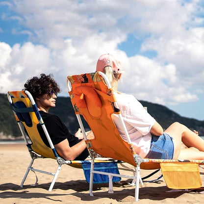 SUNNYFEEL Lay Flat Tanning Chair with Face Down Hole & Arm Slots, Backpack Beach Lounge Chair, 5-Position Folding Sunbathing Chair, 300 LBS Heavy Duty, 72" L x 22" W for Beach, Pool, Camping