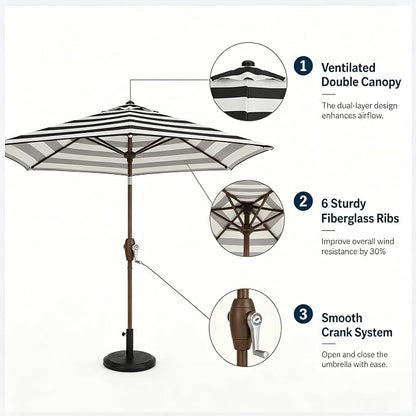 7.5ft Patio Umbrella, Outdoor Table Market Umbrella with Smooth Crank Lift, 6 Windproof Fiberglass Ribs, UPF50+ UV Protection for Deck, Pool, Garden and Backyard