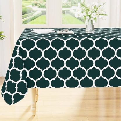 Smiry Rectangle Table Cloth, Waterproof Vinyl Tablecloth with Flannel Backing for Rectangle Tables, Wipeable Spillproof Plastic Tablecloths for Dining, Indoor and Outdoor (52"x70", Hunter Green)