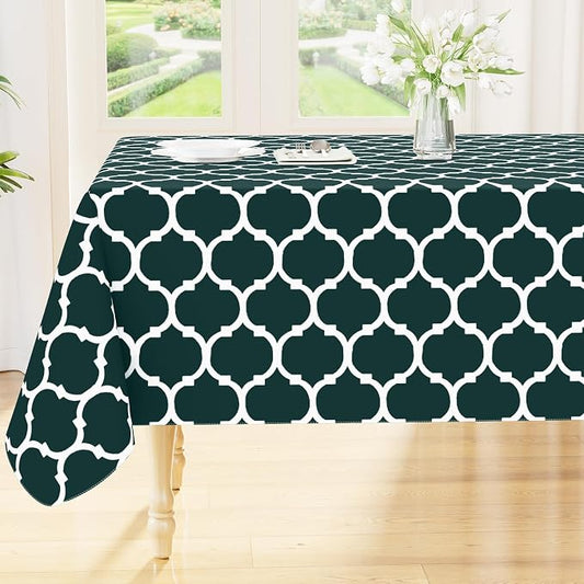 Smiry Rectangle Tablecloth, Waterproof Vinyl Tablecloths with Flannel Backing for Rectangle Tables, Wipeable Spillproof Plastic Tablecloth for Dining, Indoor and Outdoor (60"x84", Hunter Green)