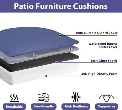 IPYNBAP Outdoor Chair Cushions Set of 4, Waterproof Outdoor Seat Cushions for Patio Furniture, Patio Chair Cushion with Handle and Ties, Out Door Chair Pads,18.5x16x3-Round, Navy Blue