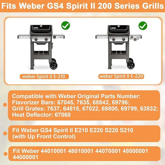 GS4 Spirit 2 Grill Parts for Weber GS4 Spirit II 200 SER, Replacement Parts for Weber GS4 Spirit 2 Flavorizer Bars/Flame Covers 7635 67045 3400301, Webber Grill Grates 7637 7849 & Heat Deflector 67060