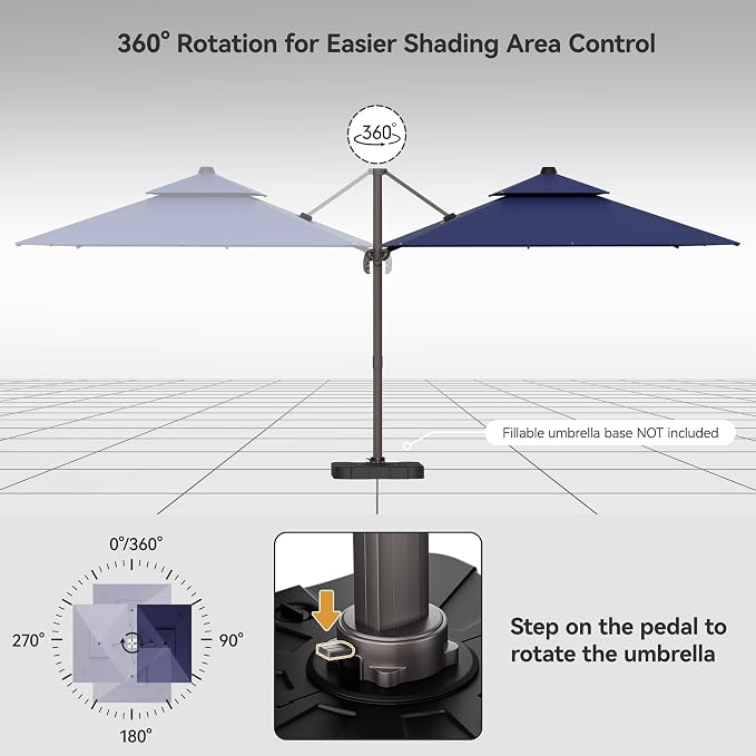 9x12FT Cantilever Patio Umbrella Heavy-Duty Aluminum | 360° Rotating Double Canopy Rectangular Offset Umbrella for Pool, Deck, Garden & Backyard, Navy