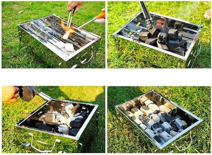 Portable Charcoal Grill for Camping BBQ Grills – Outdoor Barbecue Grill Stainless Steel BBQ Charcoal Grill, Camping Grill for 3-5 People, Easy Carry Charcoal Grills BBQ,A-1