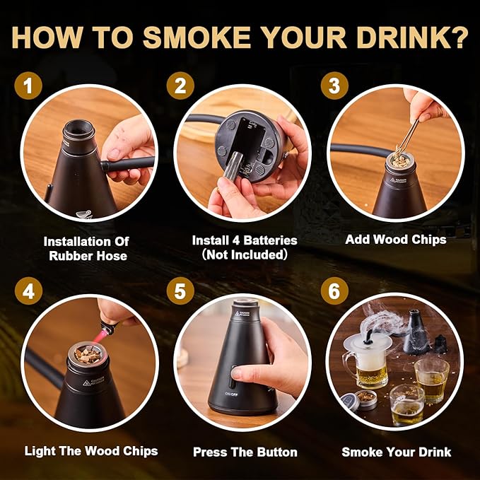 Smoke Gun Cocktail Smoker Kit - Complete Cocktail Smoker Kit with 4 Wood Flavors, Accessories, and Brush - Perfect Drink Smoker Kit for Infusing Flavor into Cocktail (Black(Dome not included))