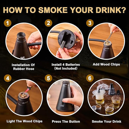 Smoke Gun Cocktail Smoker Kit - Complete Cocktail Smoker Kit with 4 Wood Flavors, Accessories, and Brush - Perfect Drink Smoker Kit for Infusing Flavor into Cocktail (Black(Dome not included))