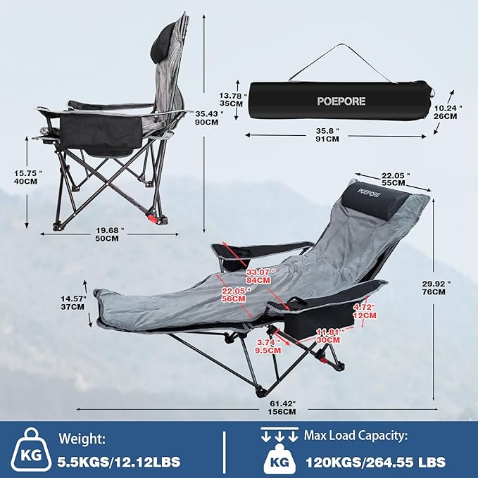 Reclining Camping Chair 4 Position with Foot Rest Comfortable for Adults 265Ibs Folding Lounger Mesh Beach Chair with Cooler Bag,Cotton Cushion and Cup Holder for Outdoor Patio