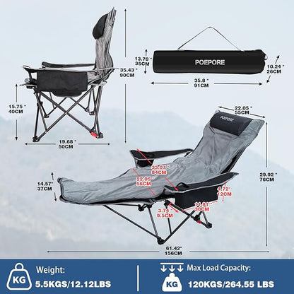 Reclining Camping Chair 4 Position with Foot Rest Comfortable for Adults 265Ibs Folding Lounger Mesh Beach Chair with Cooler Bag,Cotton Cushion and Cup Holder for Outdoor Patio