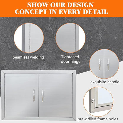 Outdoor Kitchen Doors 30.5" W x 21" H, Stainless Steel BBQ Access Doors, Flush Mount BBQ Door for Outside Kitchen Grilling Station, Barbeque Oven Island, Storage Cabinet Door
