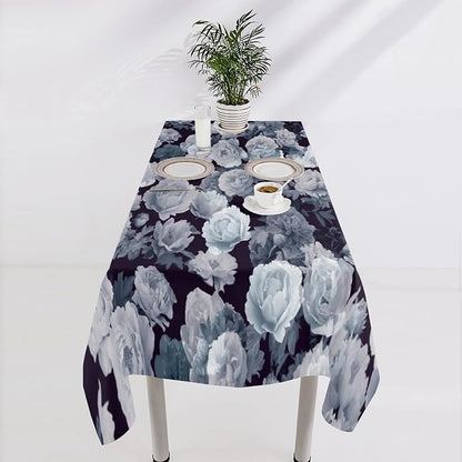 Vintage Florals Tablecloth, Gothic Black Garden Peonies Flowers Rustic Roses Boho Botanical Plant Water Resistant Wipeable Table Cover for Picnic Party Holiday Kitchen Dinner Table 60"x110"