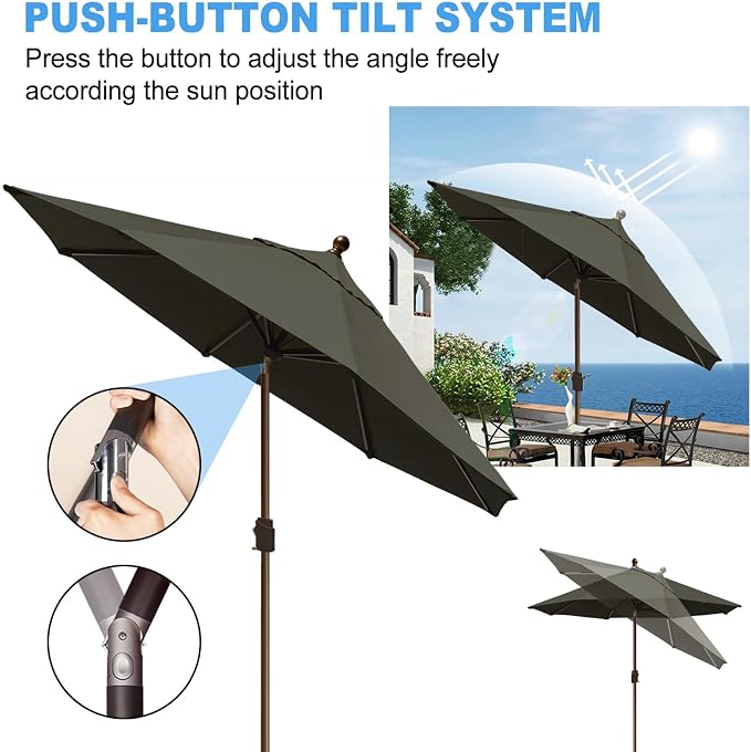 Eurmax USA 10-Year-Non-Fading 10FT Outdoor Patio Market Umbrella,UPF50+ UV Resistant Sun Shade,Heavy Duty Commercial Grade,Crank Lift&Tilt,Windproof Vented Top for Garden,Pool,Deck,Charcoal