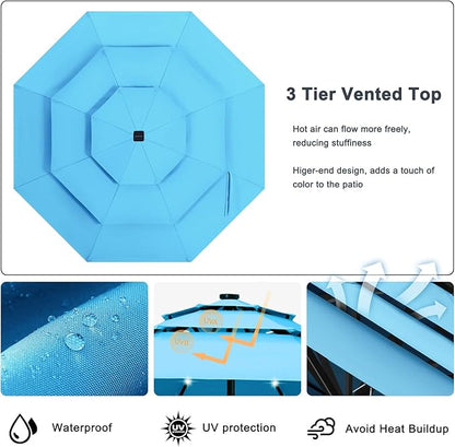 ABCCANOPY Solar Led Patio Umbrellas 3-Tiers 11FT (Lake)