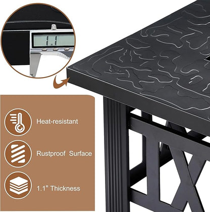 VECELO Propane Fire Pit, 30 Inch Outdoor Gas Fire Table, 50,000 BTU Square Firepit with Lid and Lava Rock, Adjustable Flame Steel Fire Table for Outdoor, Patio, Backyard, Party, Black