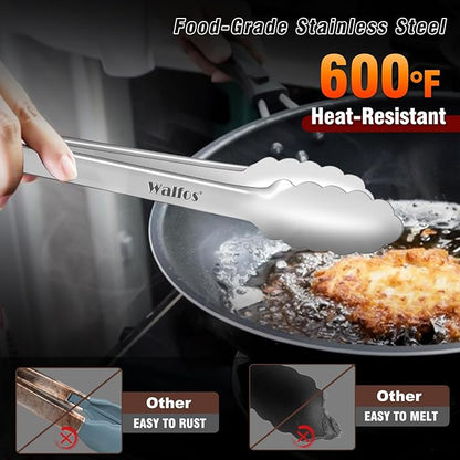 Walfos 17 Inch Extra Long Grill Tongs Set of 2, Ultimate Stainless Steel Tongs for Grilling, Cooking, BBQ/Barbecue, Buffet and Turning Food