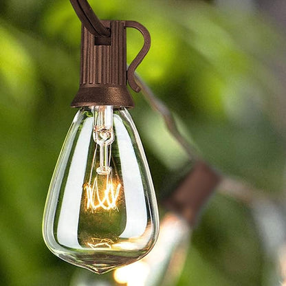 SUNSGNE 25FT Outdoor Edison Bulb String Lights with 27 Clear Edison Bulbs, ST35 Vintage String Lights for Patio, Garden, Backyard, Porch, Bistro Party Decoration, E12 Socket Base (Brown Wire)