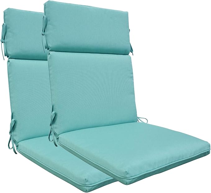 Indoor Outdoor High Back Dining Chair Cushions Replacement Patio Seat Cushion Fade Resistance, Set of 2 (Olefin Light Blue)