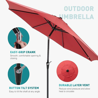 OLIXIS 9ft Patio Table Umbrella, Outdoor Patio Umbrella with Tilt for Pool | 9 Feet Patio Umbrella with Crank Button 8 Sturdy Ribs, Waterproof Sun Shade Umbrella for Market Beach Terrace Restaurant