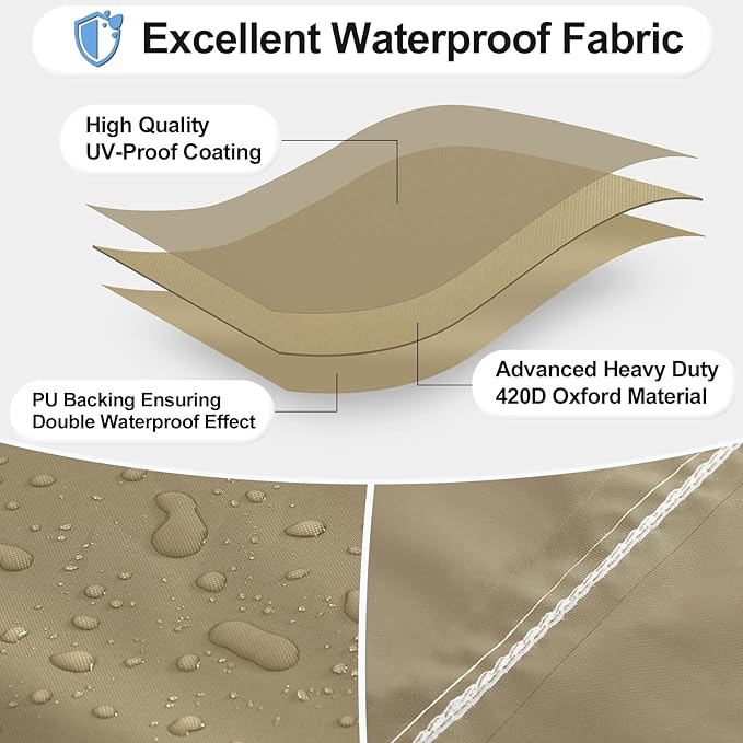 OutdoorLines Waterproof Heavy Duty BBQ Grill Cover - Universal Barbecue Grill Covers UV Resistant Barbeque Gas Grill Cover for Outdoor Outside Grill, 64L x 24W x 44H Inch, Camel